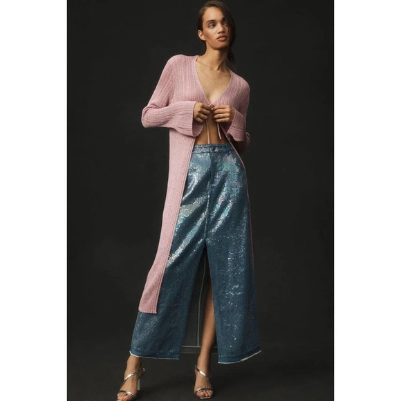 NWT By Anthropologie Long Shine Cardigan Sweater Size S Pink - Picture 1 of 12